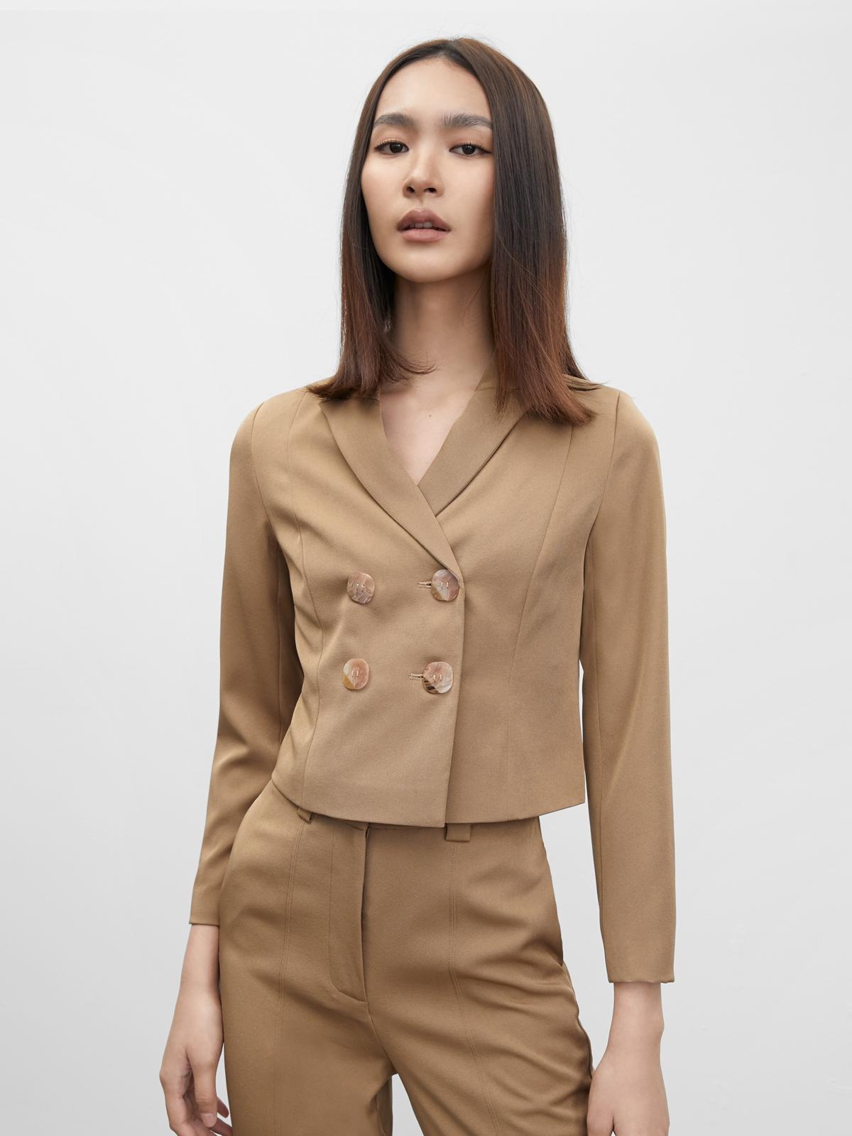 Square Button Double Breasted Blazer - Brown