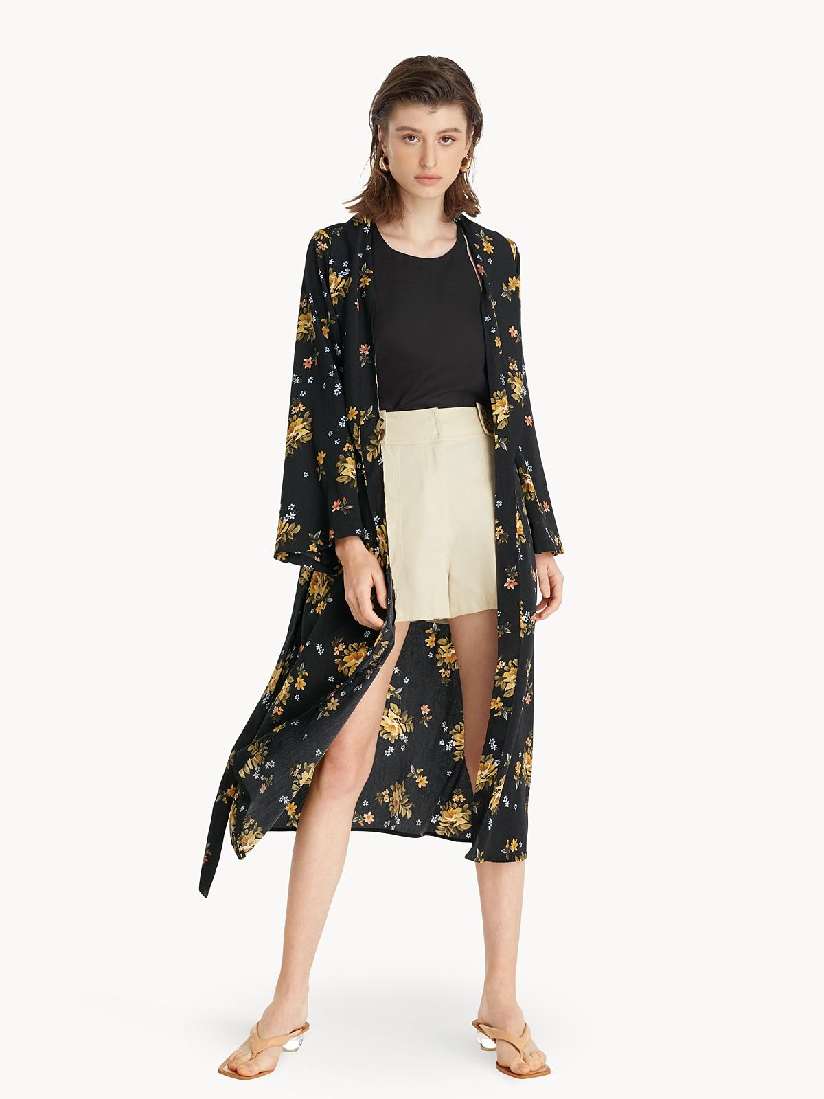 Floral Kimono Cover Up - Black