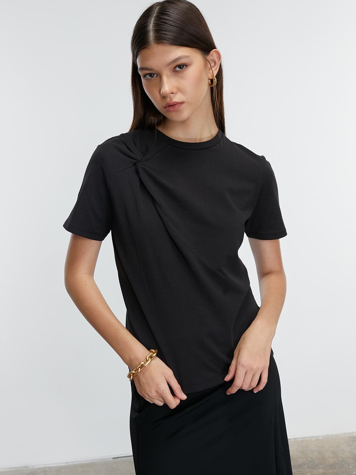 Pleat Ribbed Tee - Black