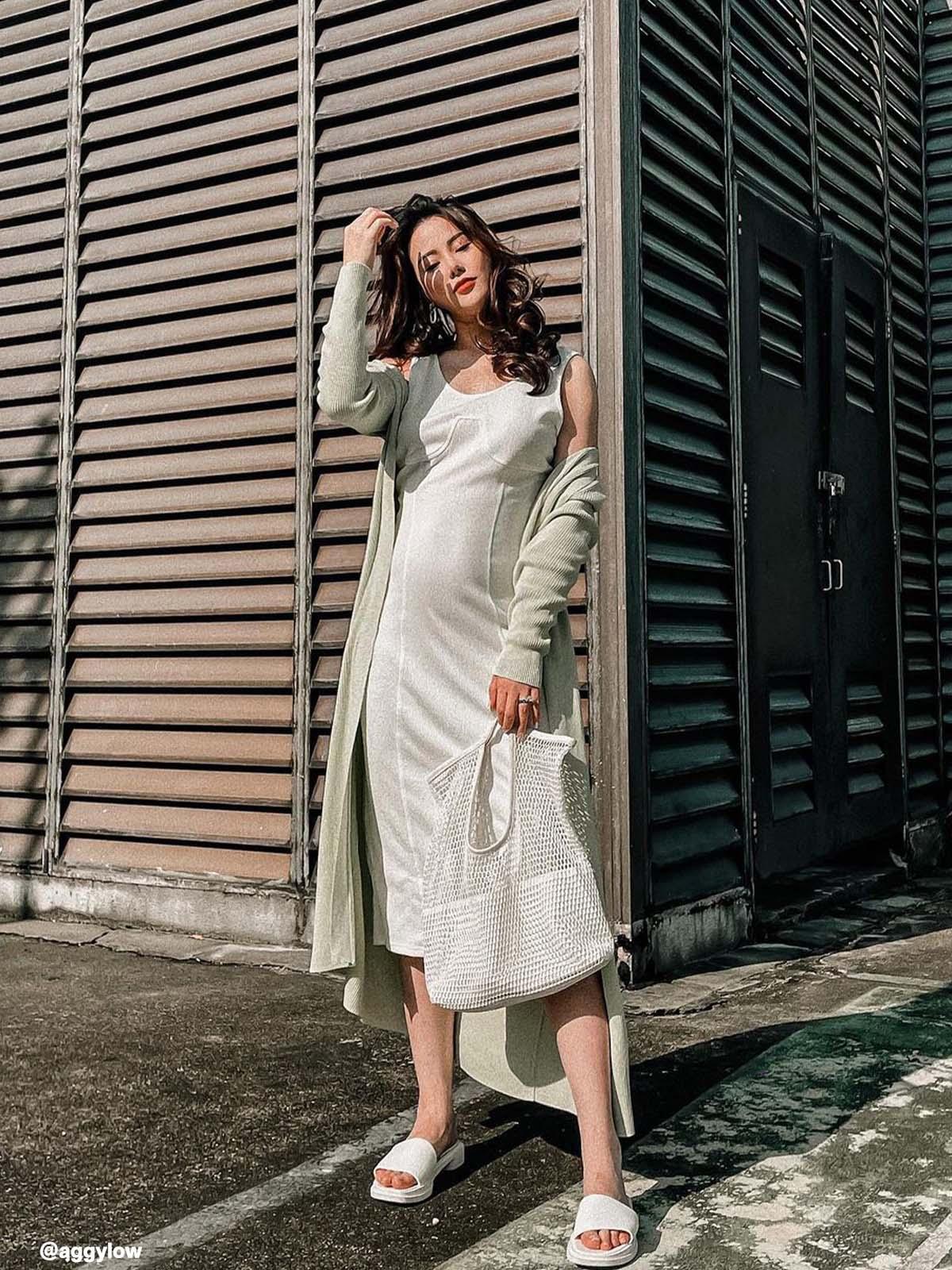 Ribbed Texture Sleeveless Dress - White