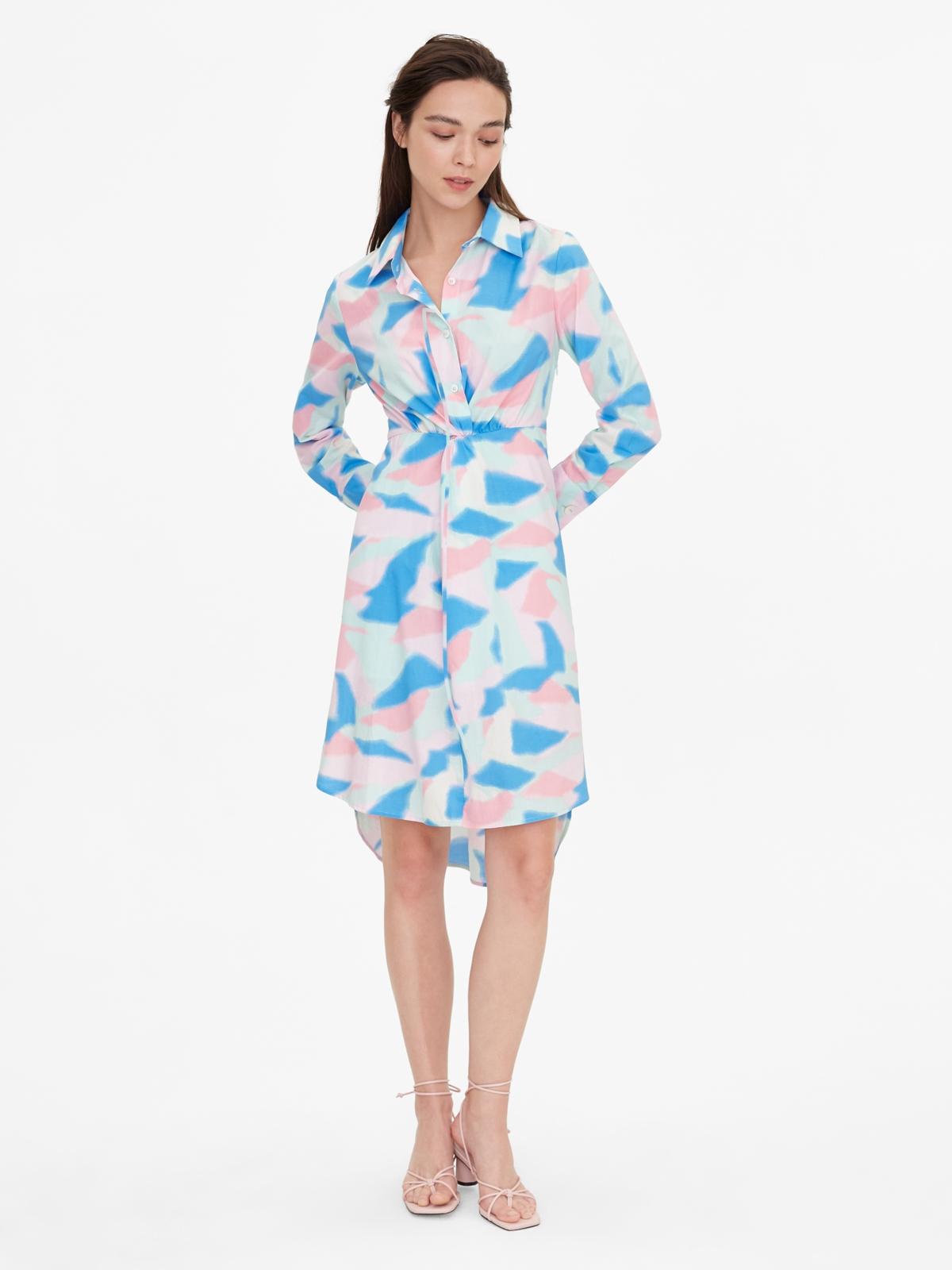 Abstract Print Hi Lo Shirt Dress - Mint