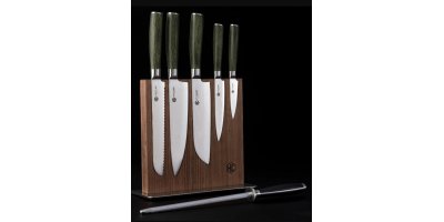 6 pc Japanese Damascus Steel Knife Set w/ Magnetic Knife Block 