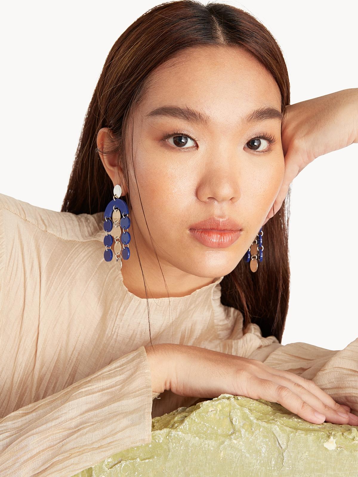 Two-Toned Disc Drop Earrings - Blue