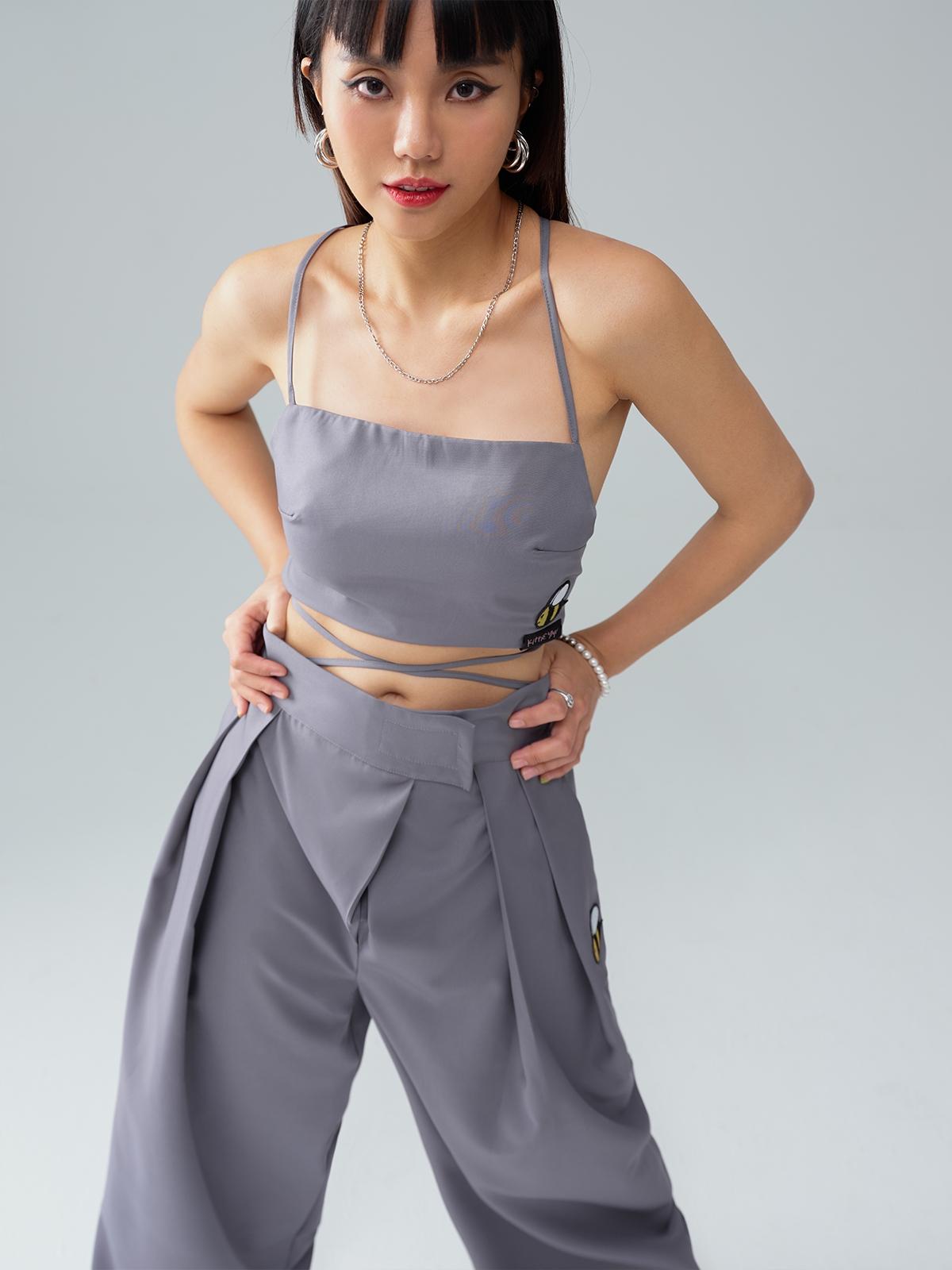 Bee Patch Open Back Bralette - Grey