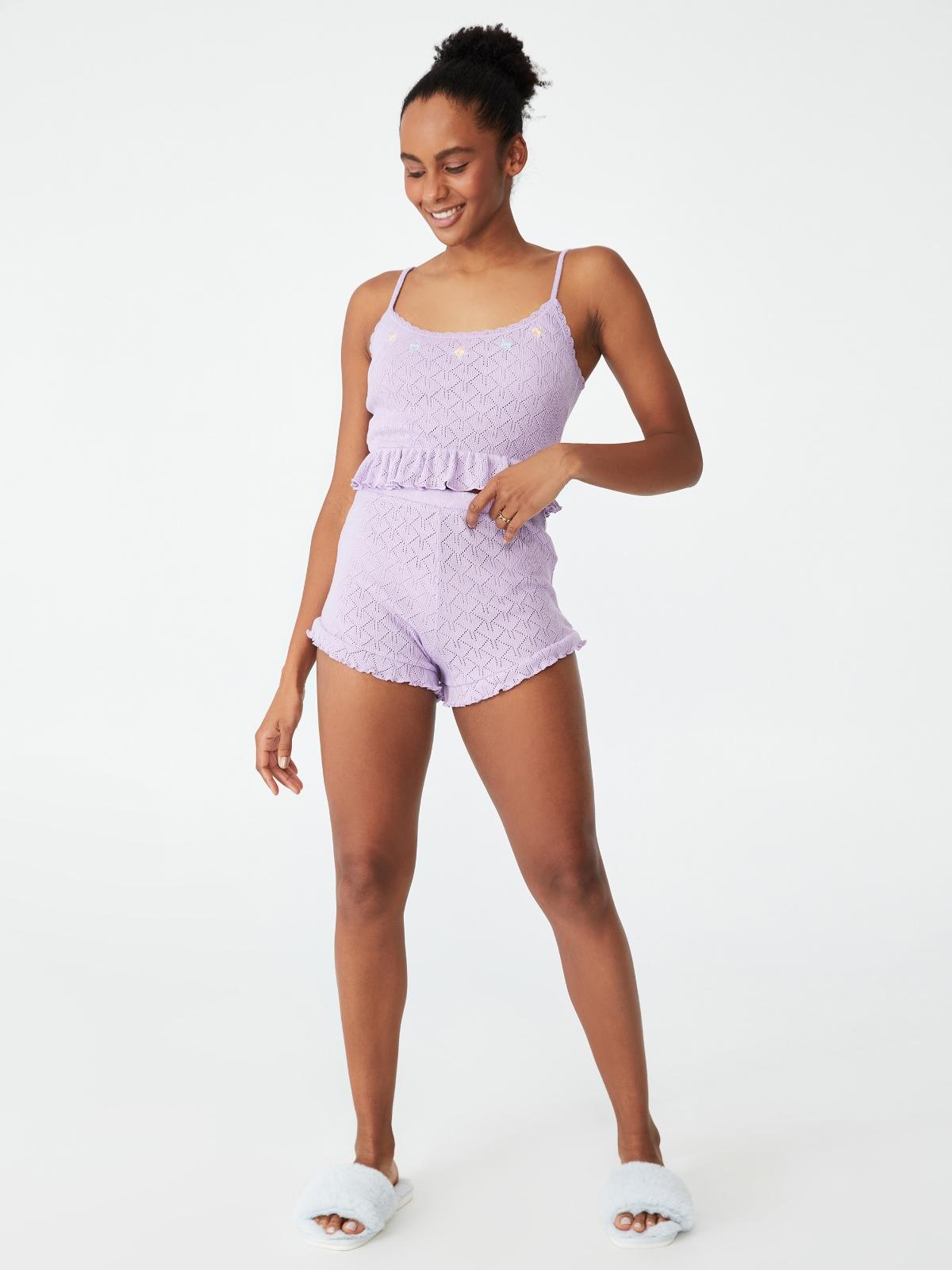 Pointelle Frill Bed Tank - Soft Grape
