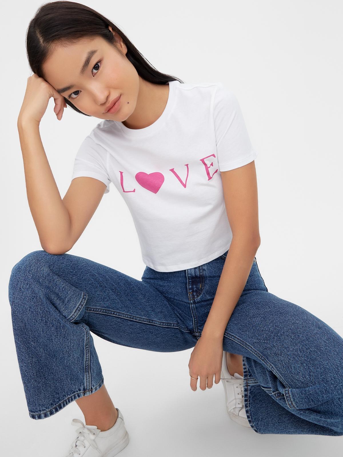 Sustainable Print Cotton Crop Top - White