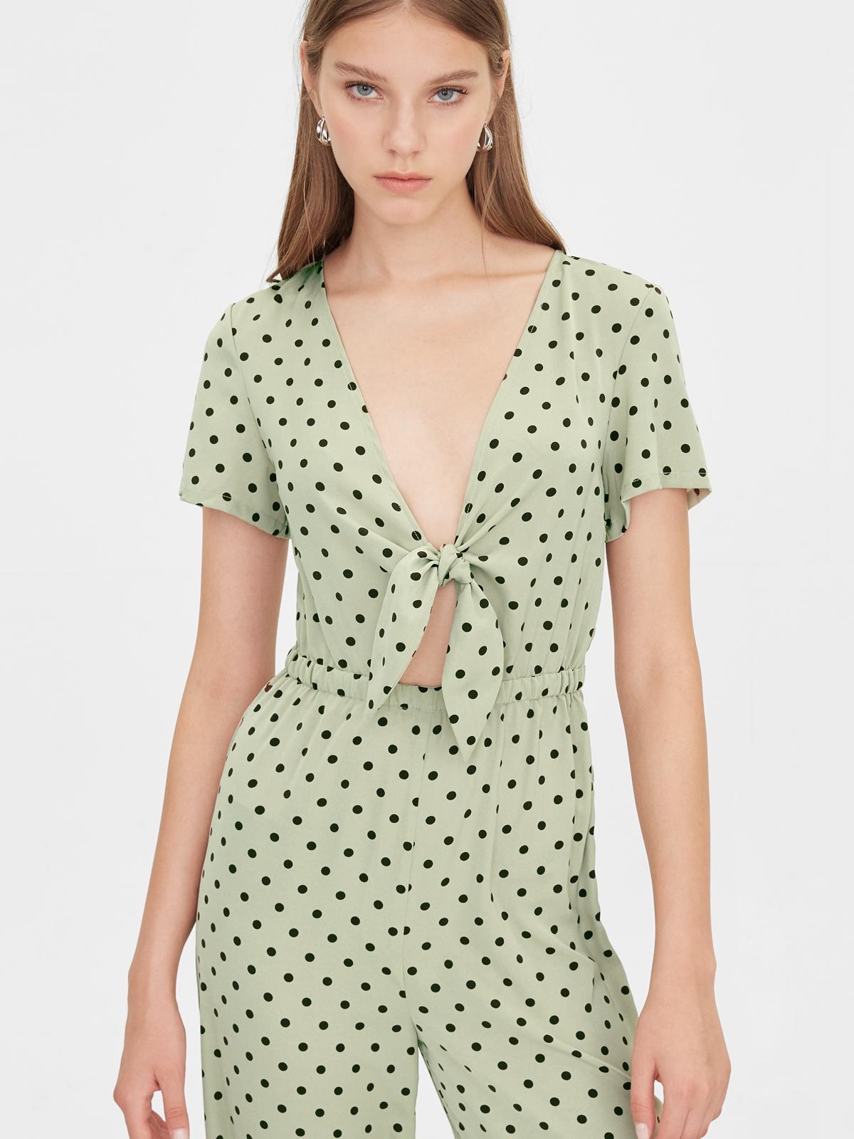 Tied Front Jumpsuit - Green
