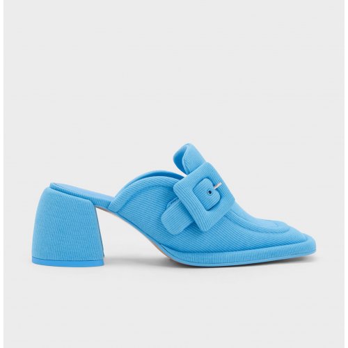  Sinead Woven Buckled Loafer Mules - Blue 