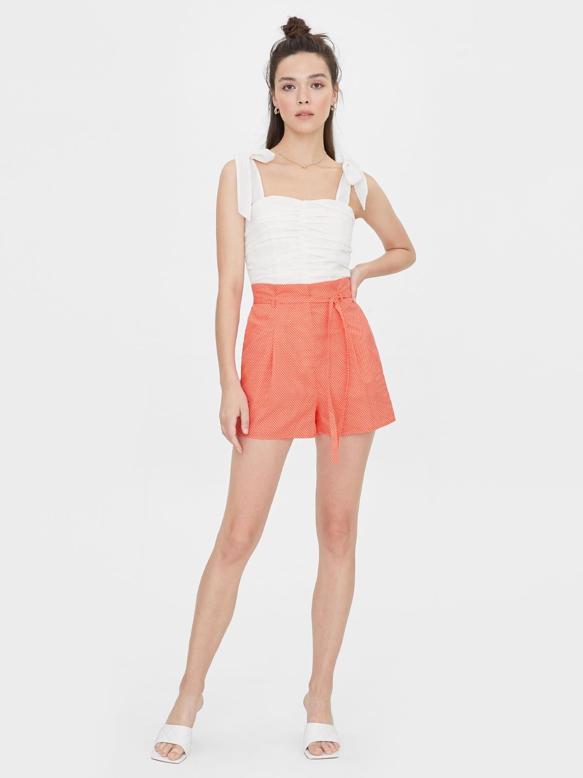 Polka Dot Tie Waist Shorts - Orange