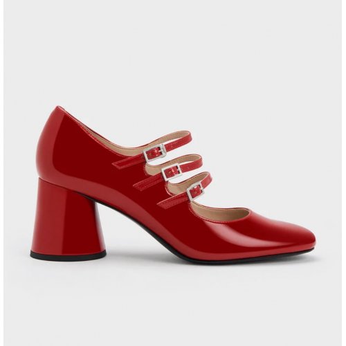  Claudie Patent Buckled Mary Janes - Red 
