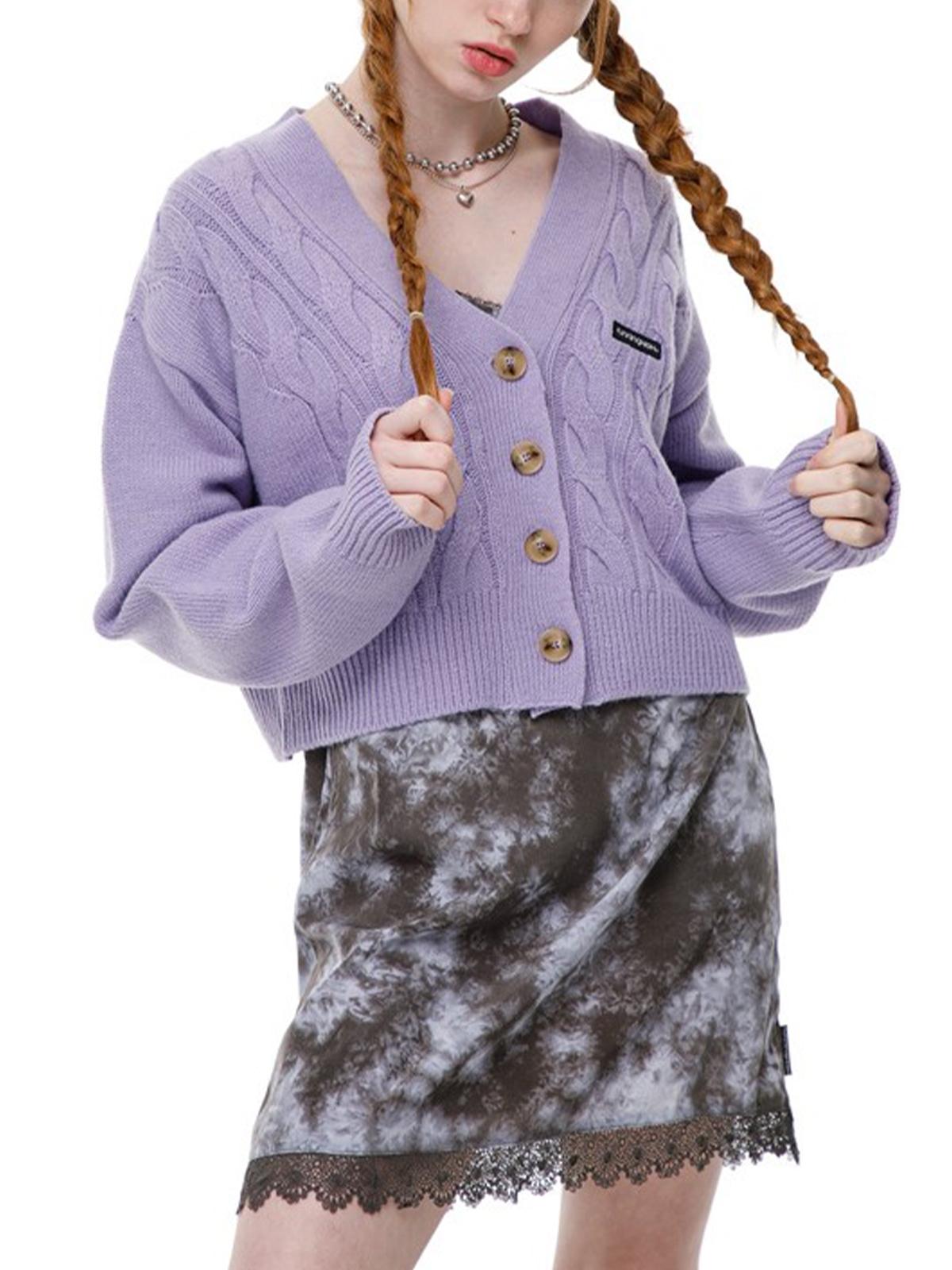 Running High X Lamb'S Wool Cable Crop Cardigan - Purple