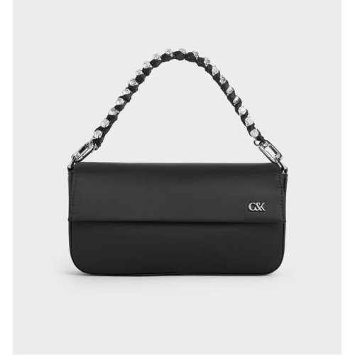  Goldie Satin Front Flap Gem-Strap Bag - Noir 