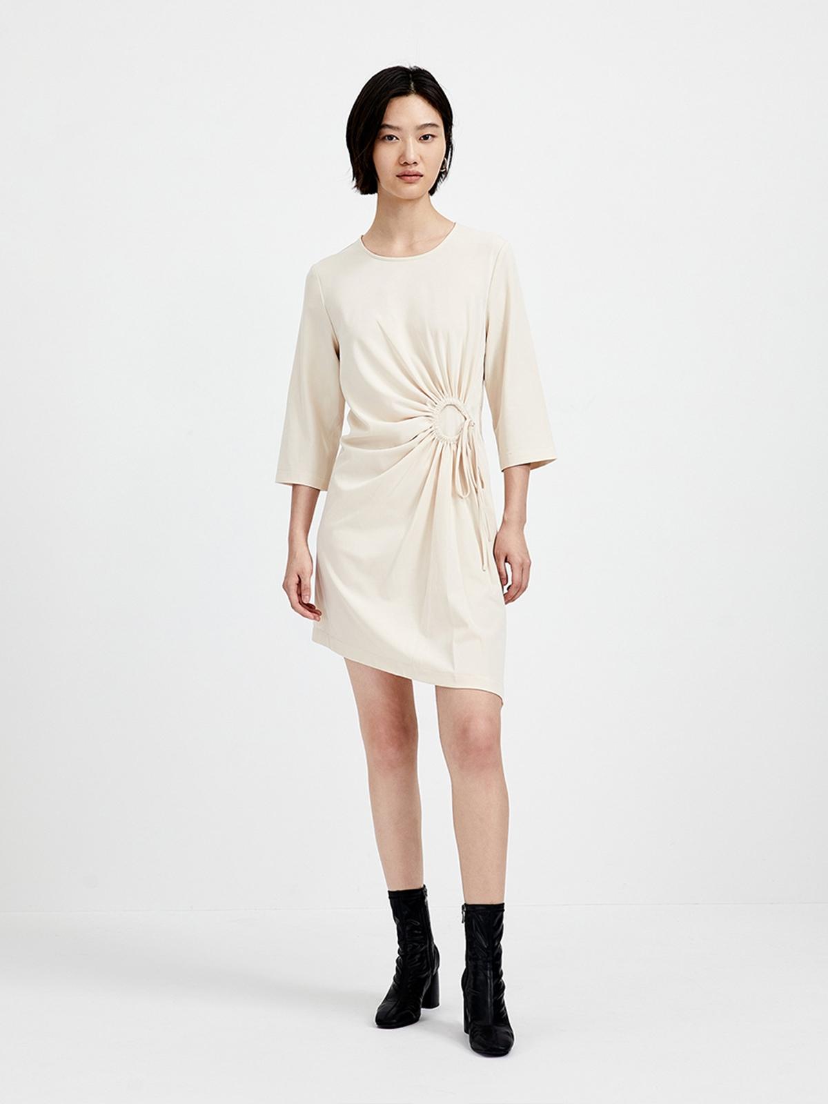 Long Sleeve Rounded Mini Dress - White