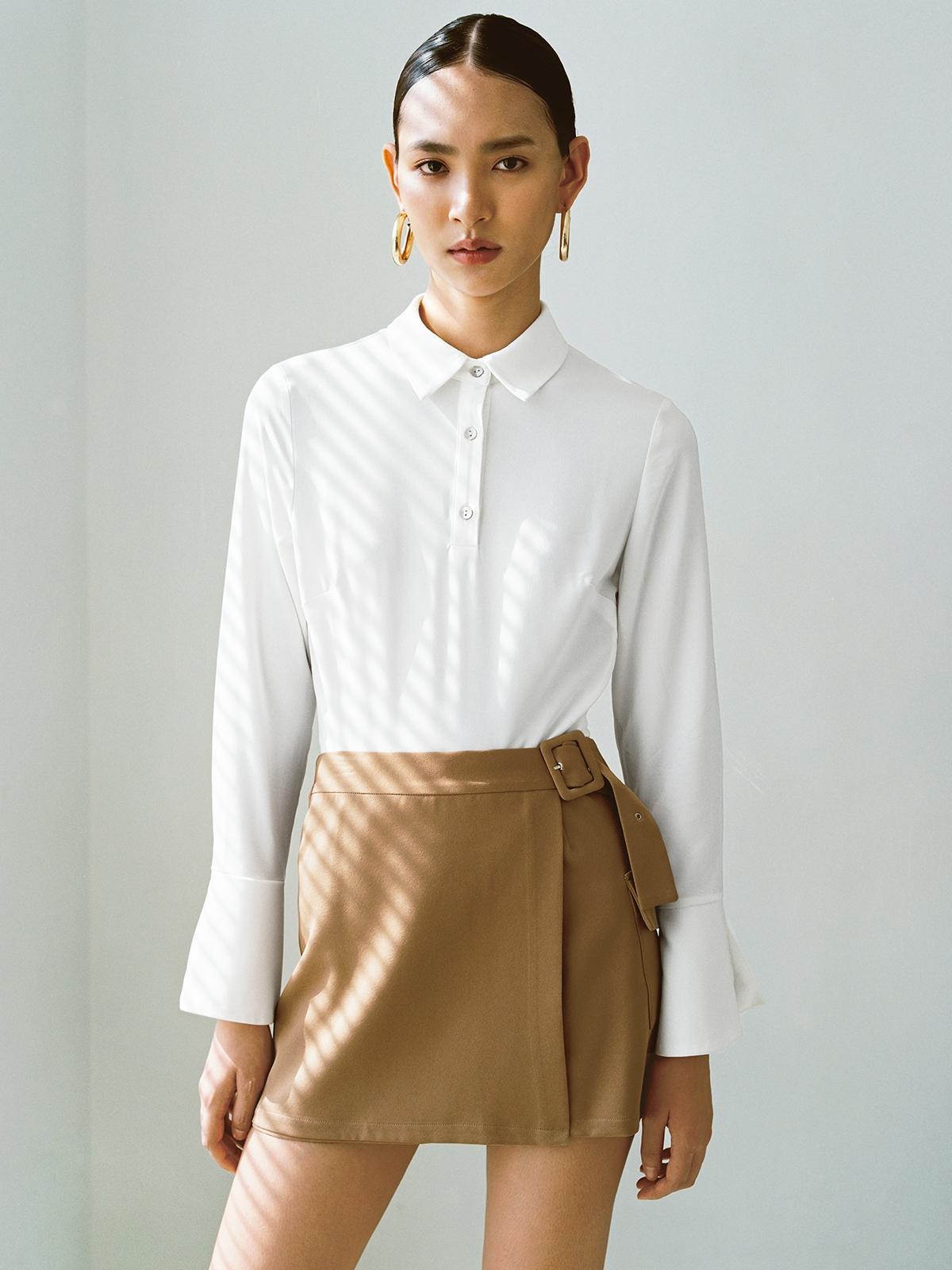 Polo Button Up Bodysuit - White