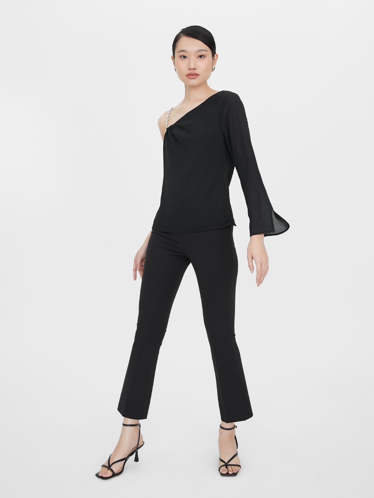 One Shoulder Chain Detail Blouse - Black