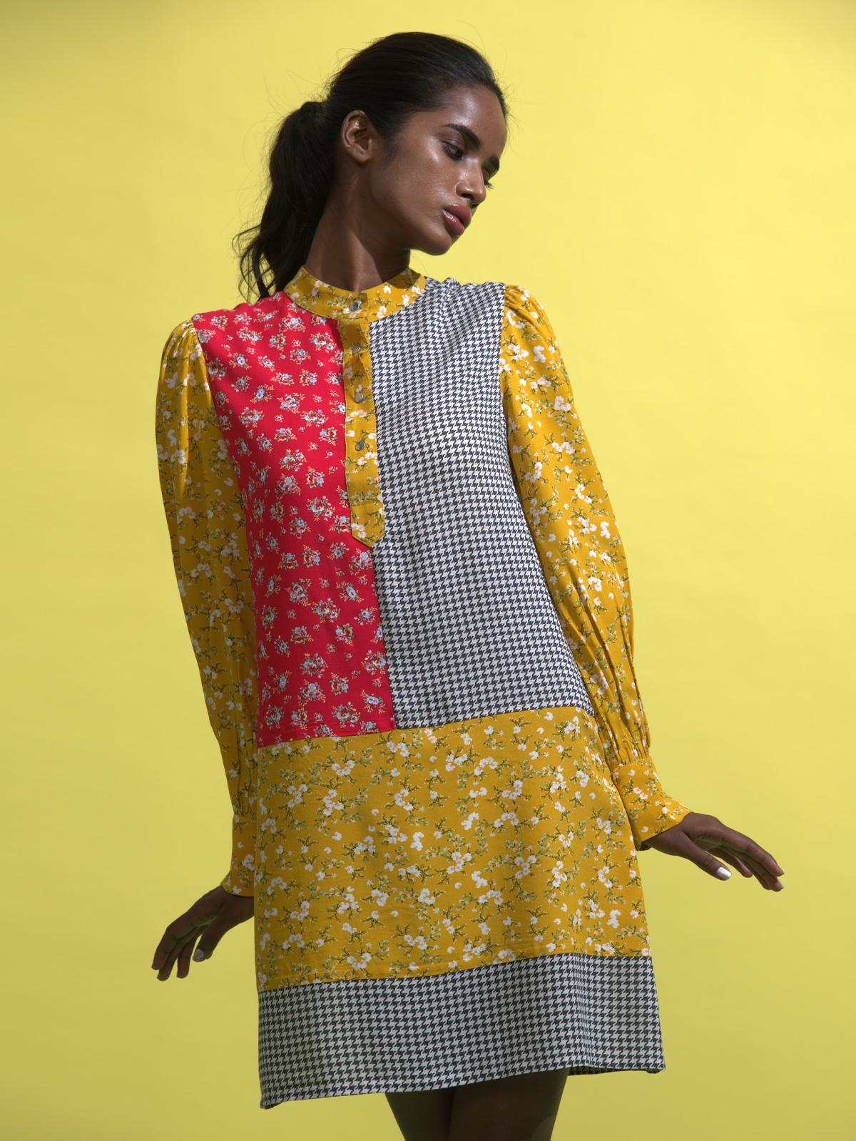 Print Mix Mini Dress - Multi Color