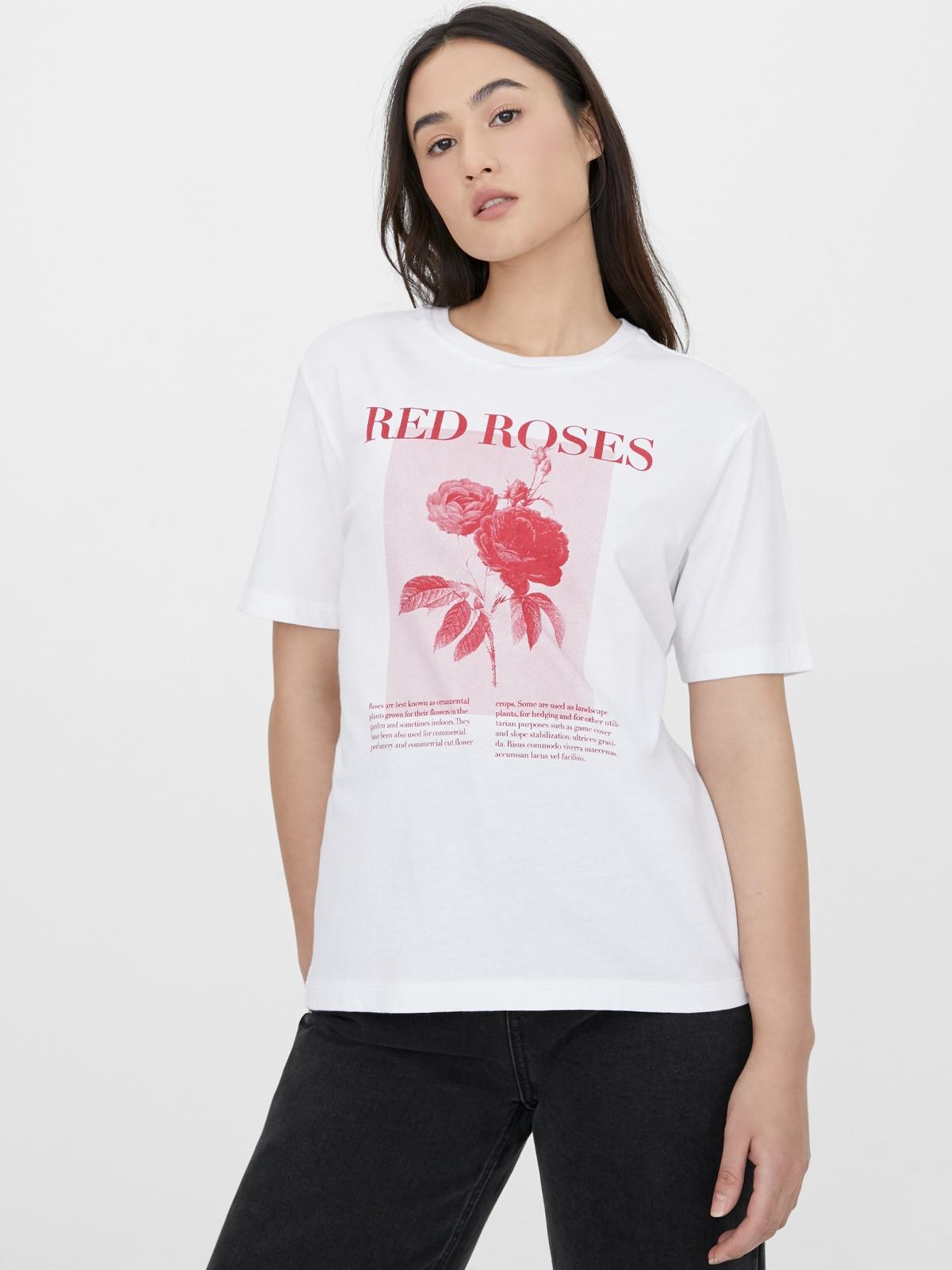 Sustainable Cotton Red Roses Tee - White