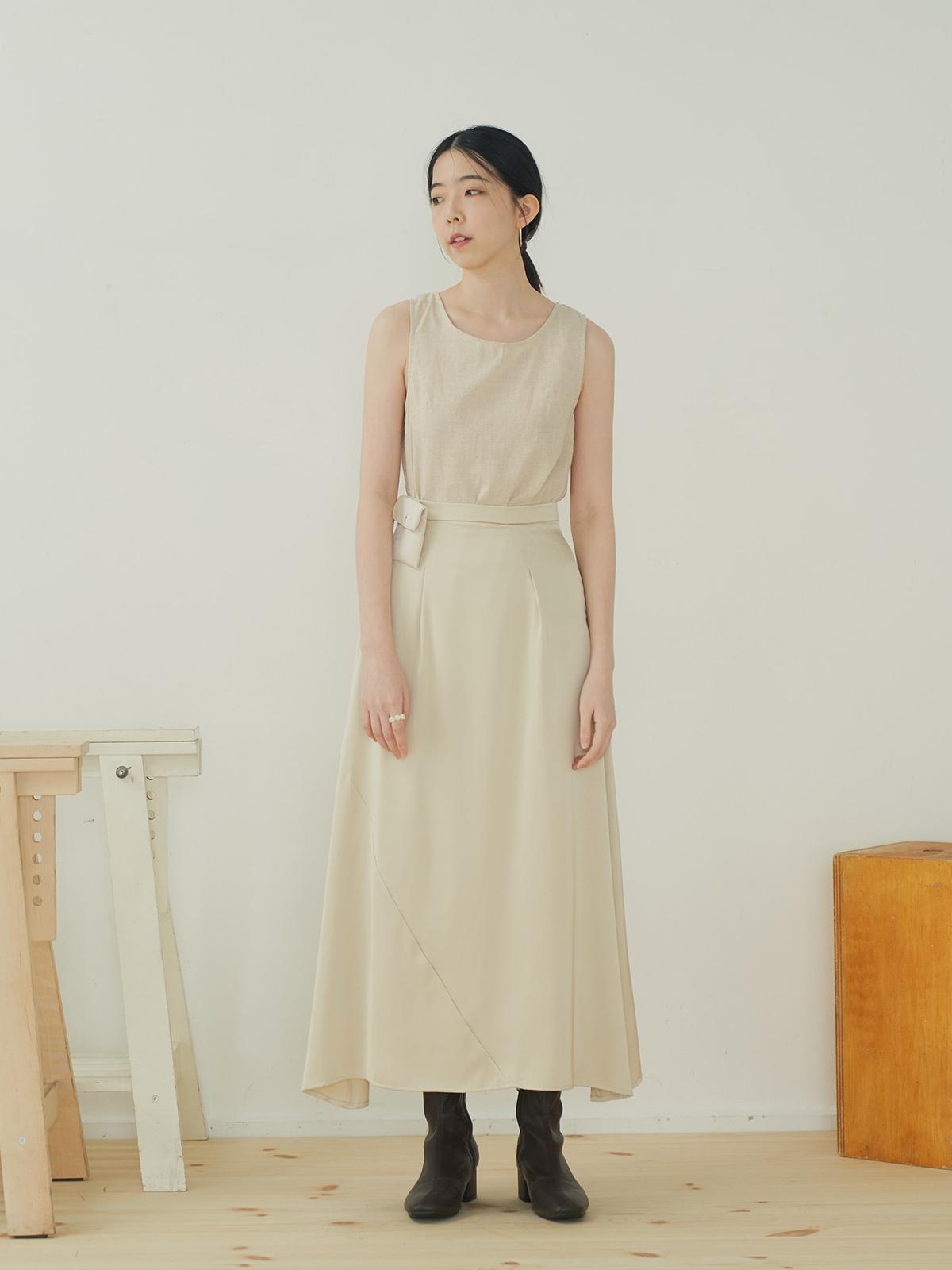 Rene Satin Long Skirt - Nude