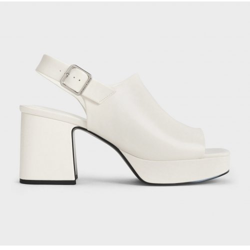  Peep-Toe Platform Sandals - White 