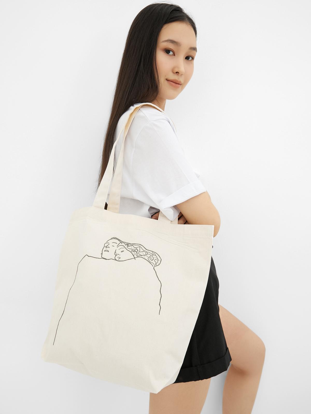 Sleeping Couple Tote Bag - Natural