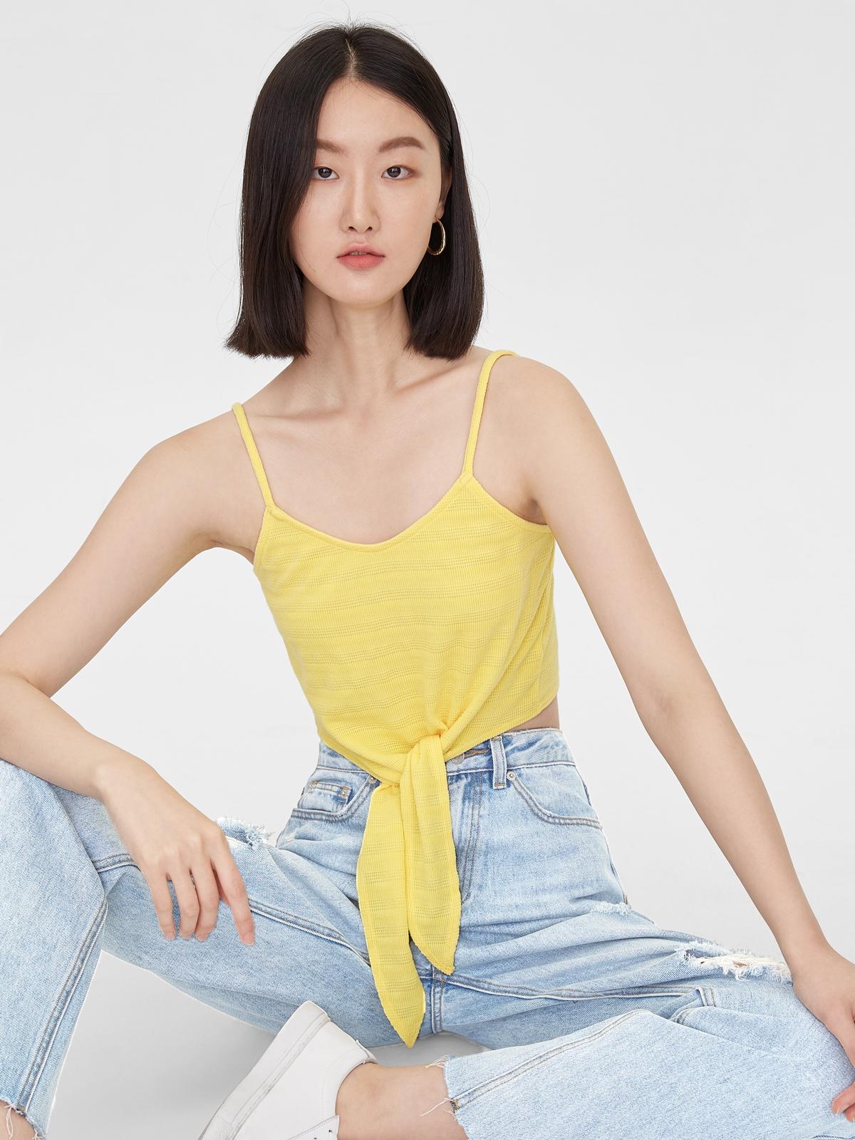 Crop Front Knot Cami - Yellow
