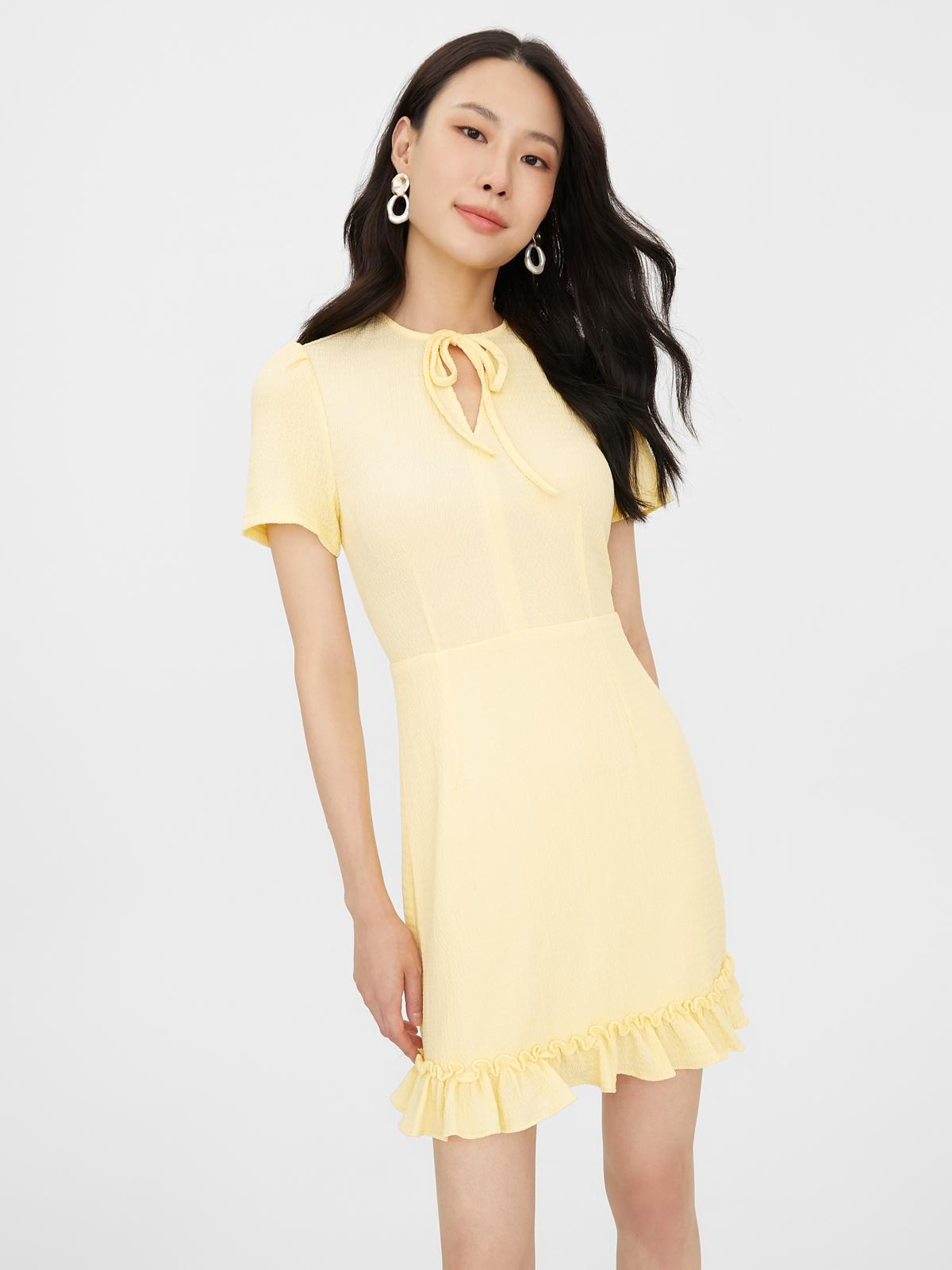 Ruffled Hem Mini Dress - Yellow