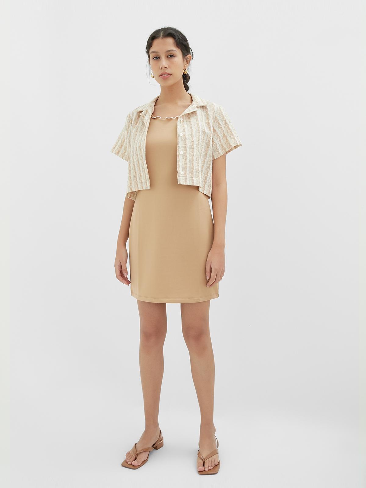 Sleeveless Crew Neck Mini Dress - Beige