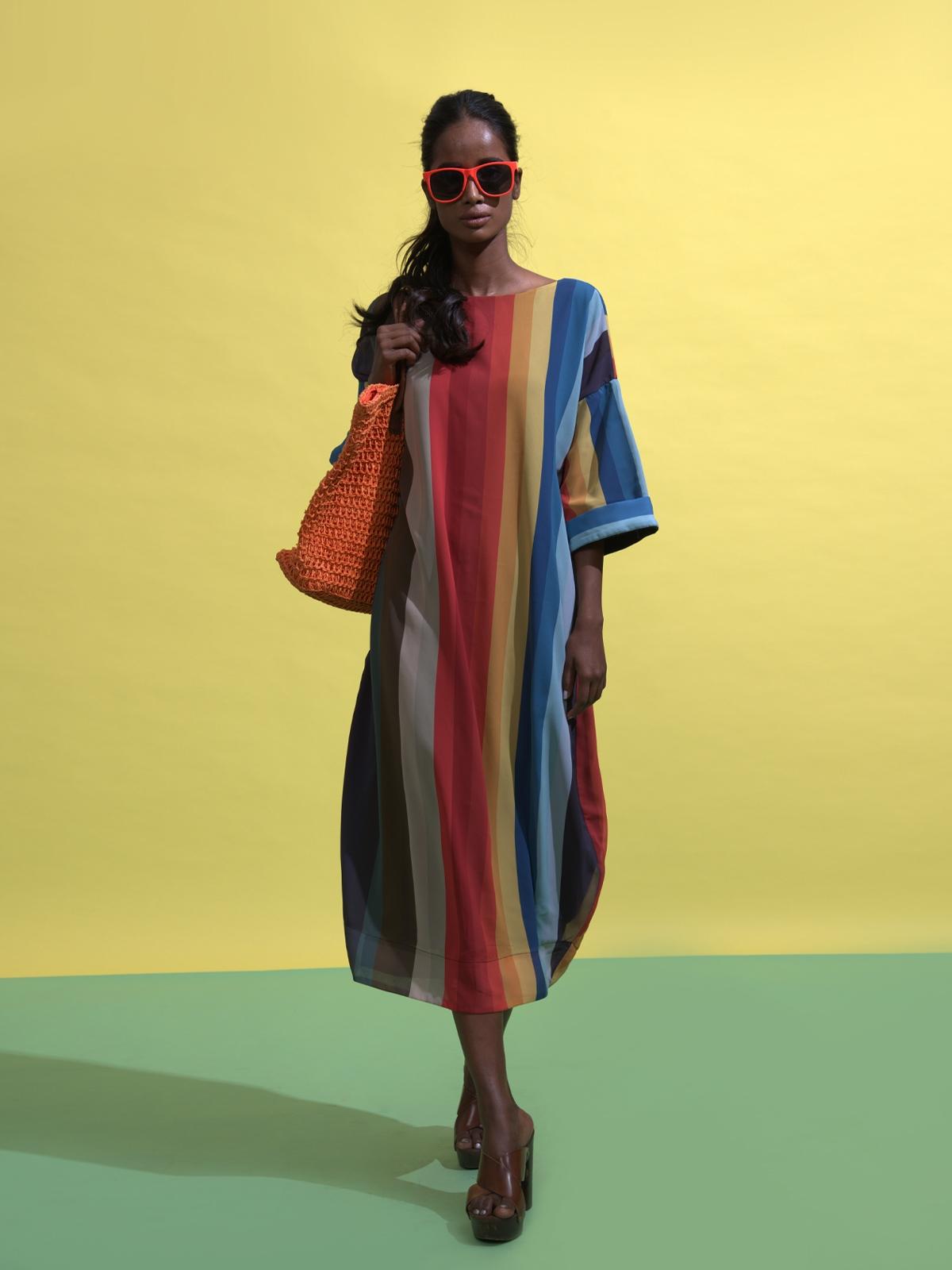 Multicolour Stripe Midi Dress - Multi Color