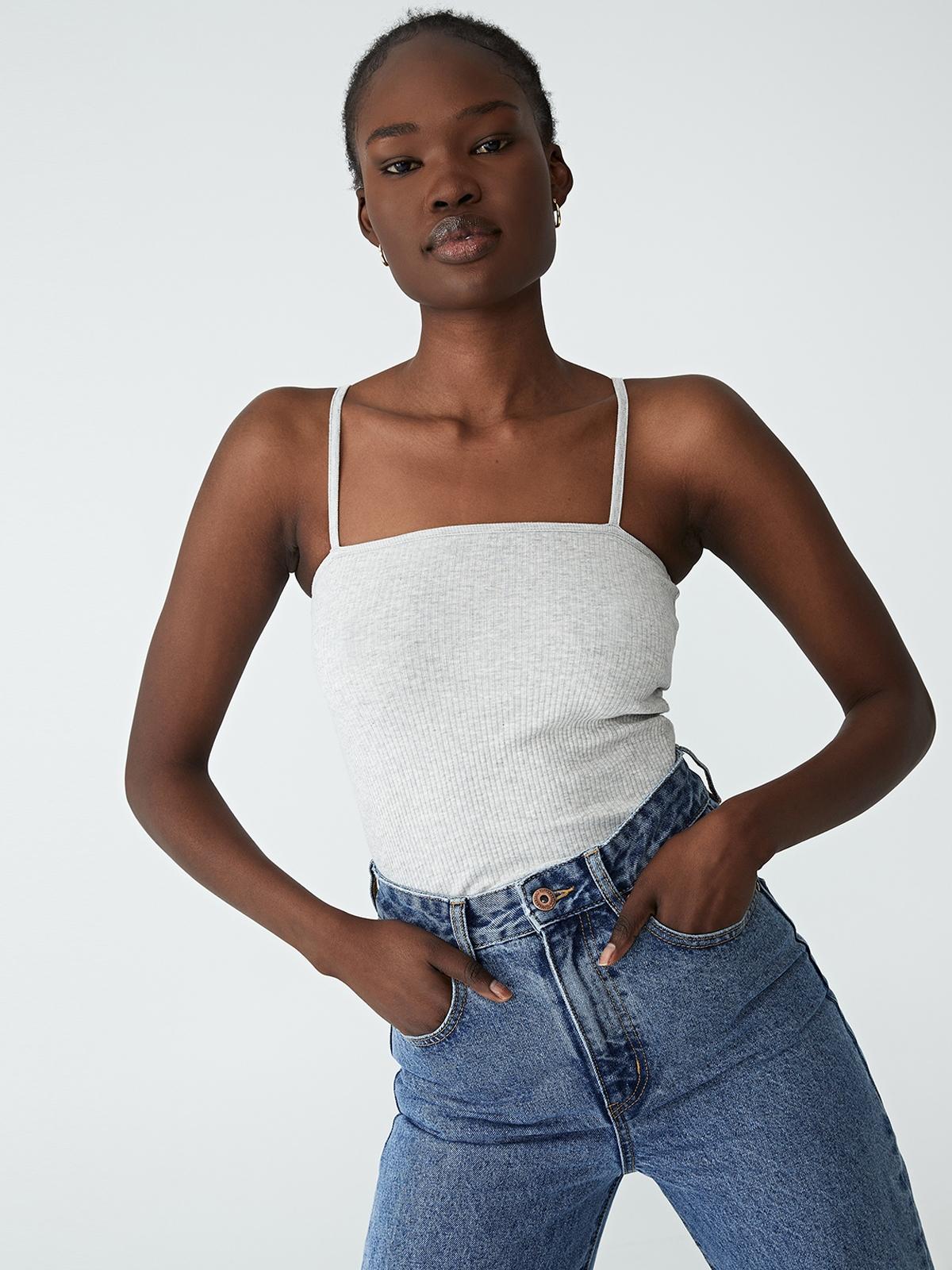 Essential Straight Neck Cami - Light Grey Marle