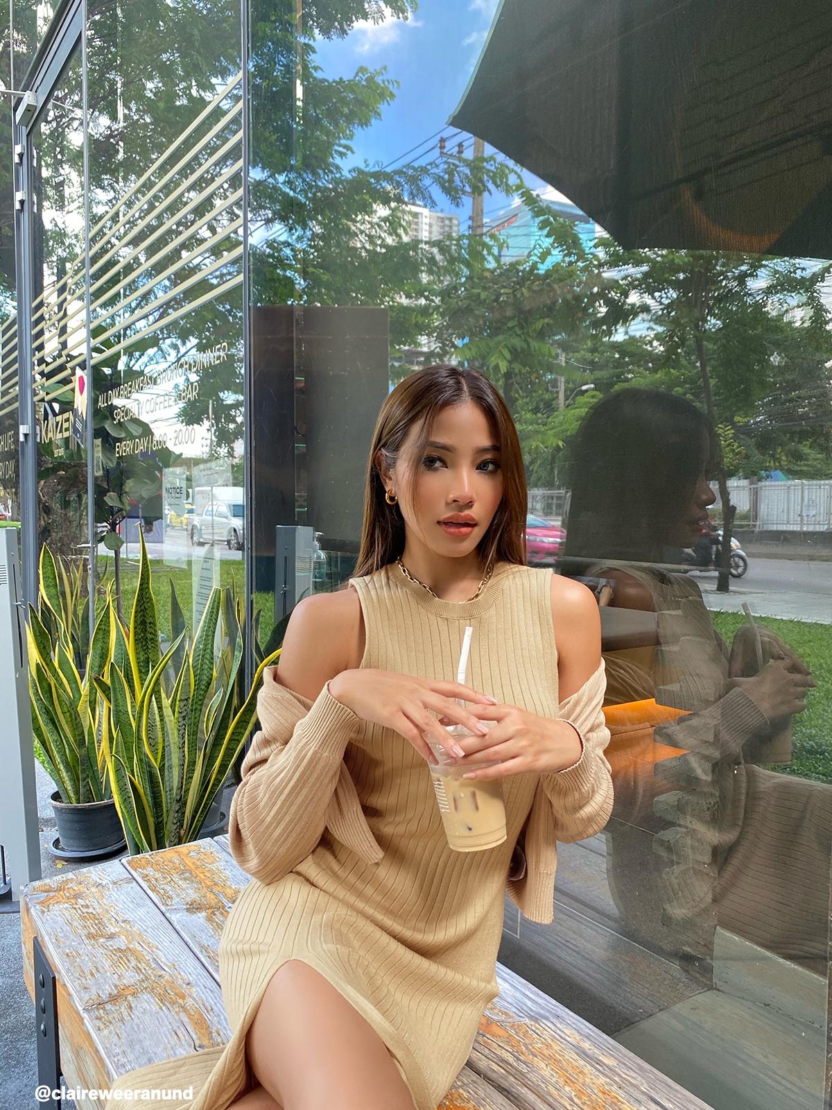 Midi Side Slit Dress - Beige