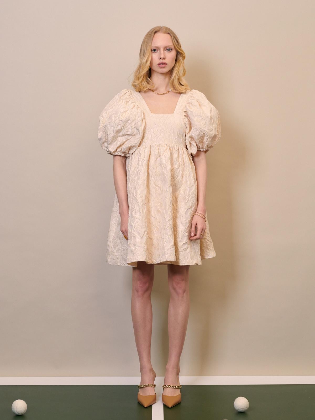 Sweet Serve Jacquard Mini Dress - Beige
