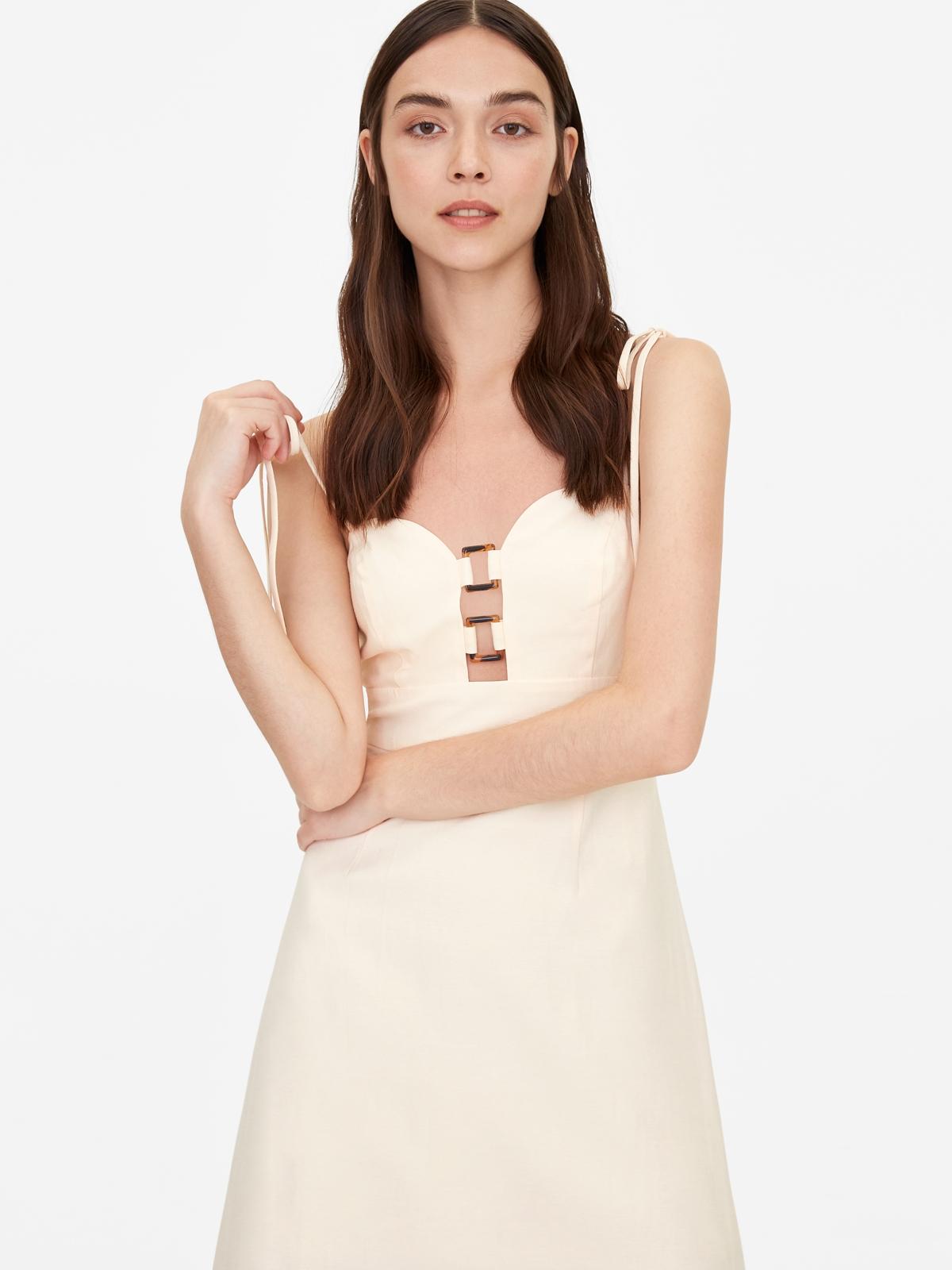 Front Cut Out Buckle Dress - Cream