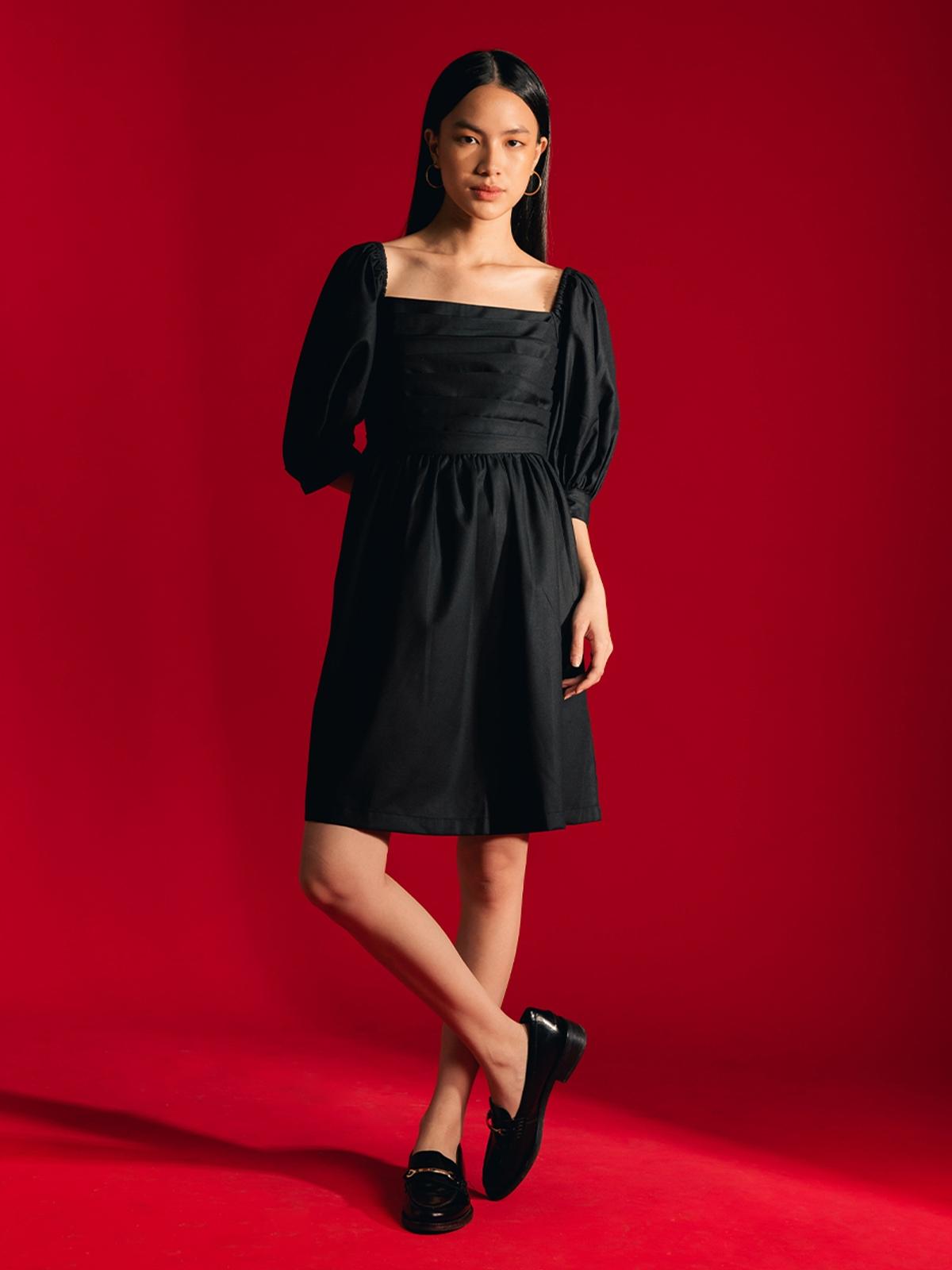 Maria Puffed Sleeve Dress - Black