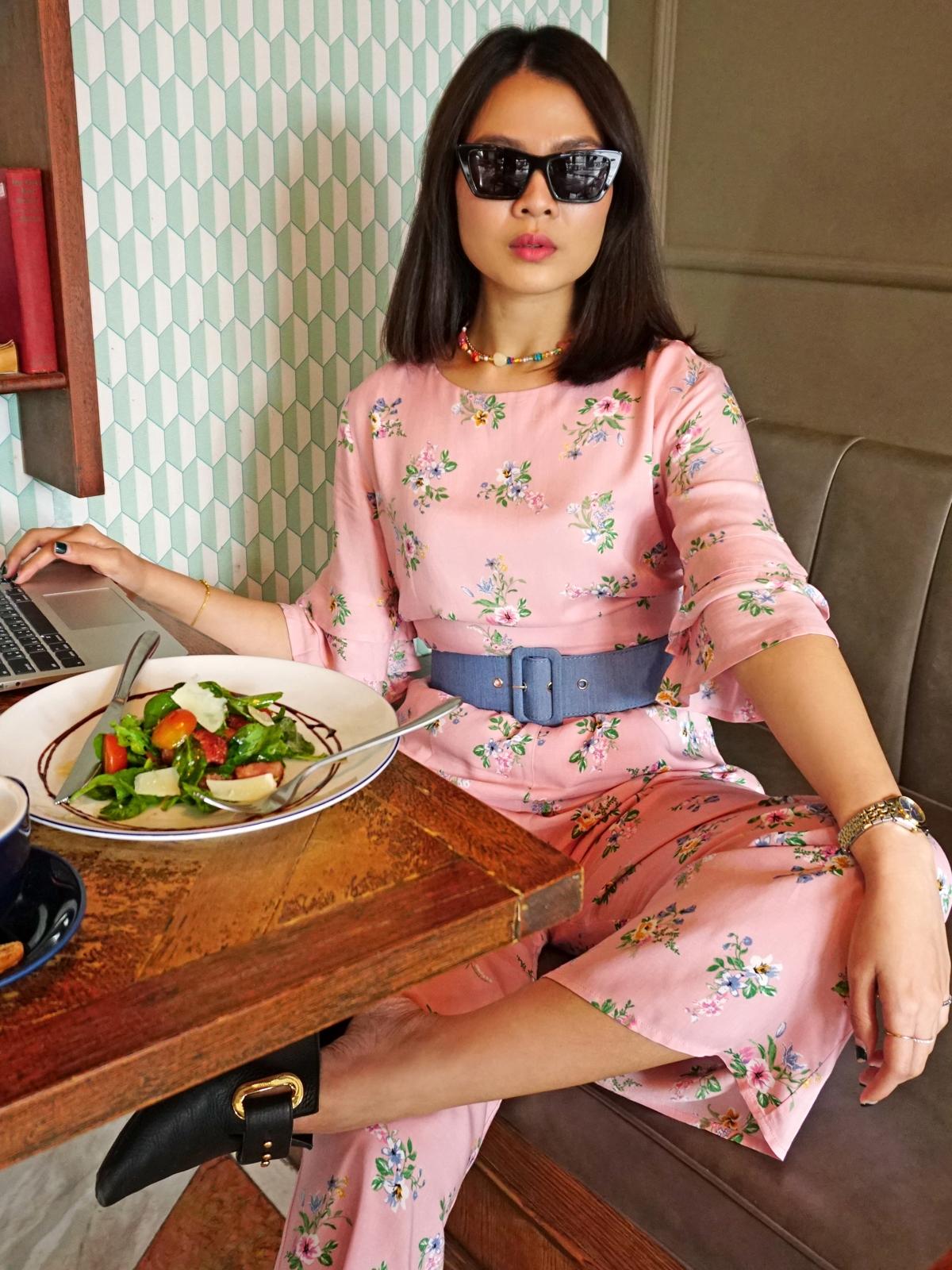 Half Sleeve Floral Jumpsuit - Pink