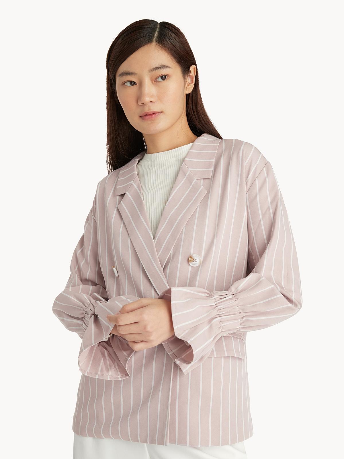 Striped Double Button Blazer - Pink