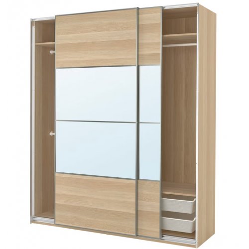 PAX / MEHAMN/AULI Wardrobe combination, white stained oak effect double sided/white stained oak effect mirror glass