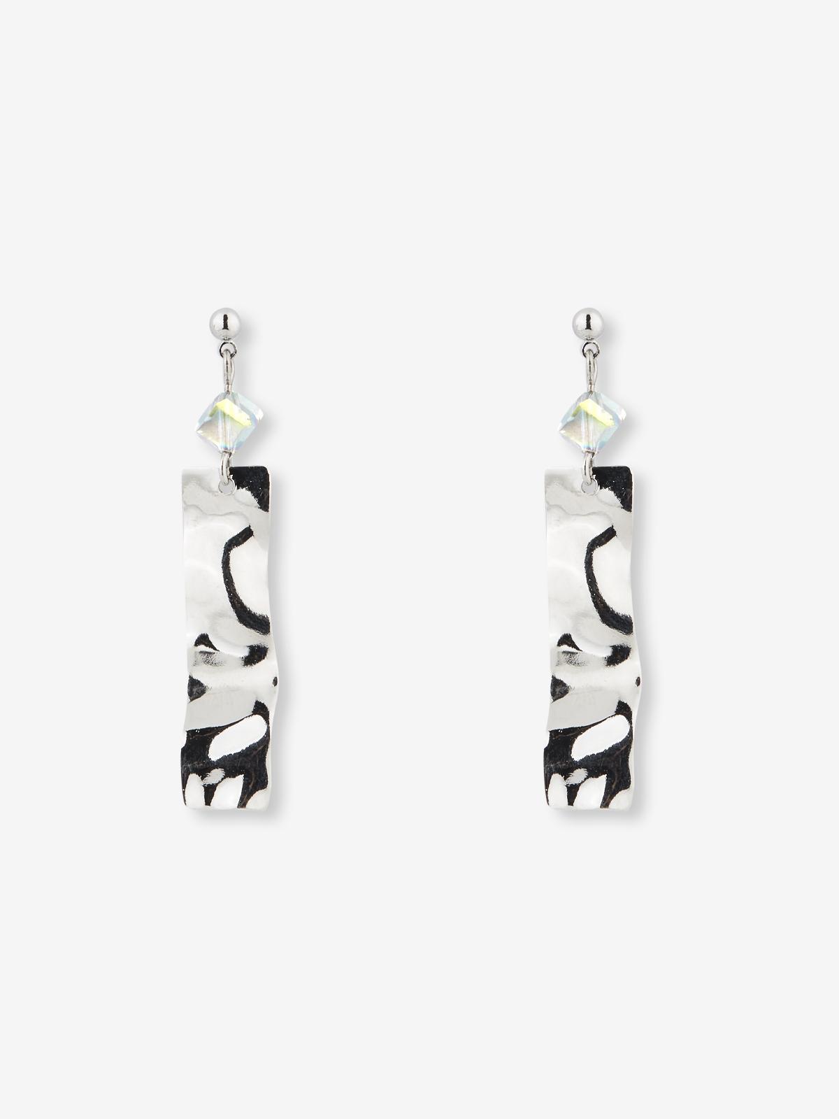 Rectangle Foil Effect Drop Earrings - Silver