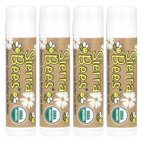  Sierra Bees, Organic Lip Balms, Cocoa Butter, 4 Pack, 0.15 oz (4.25 g) Each 