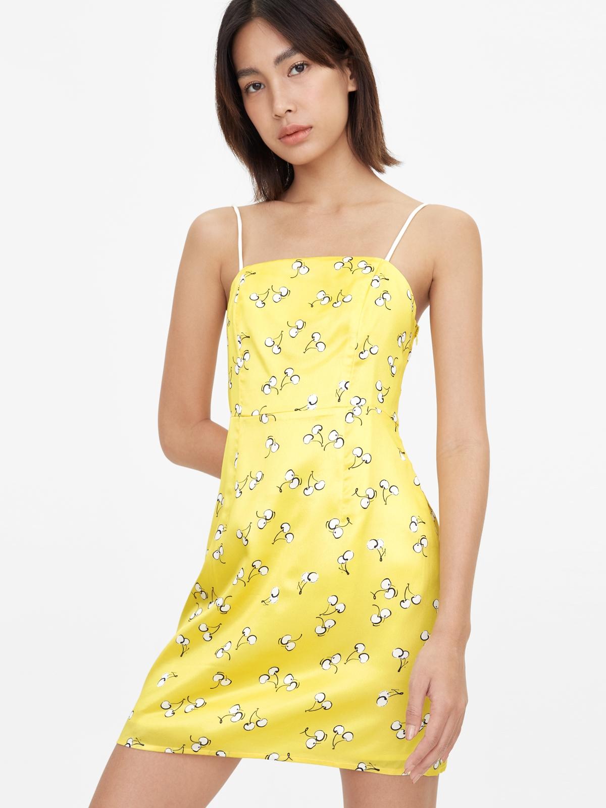 Mini Cherry Print Dress - Yellow
