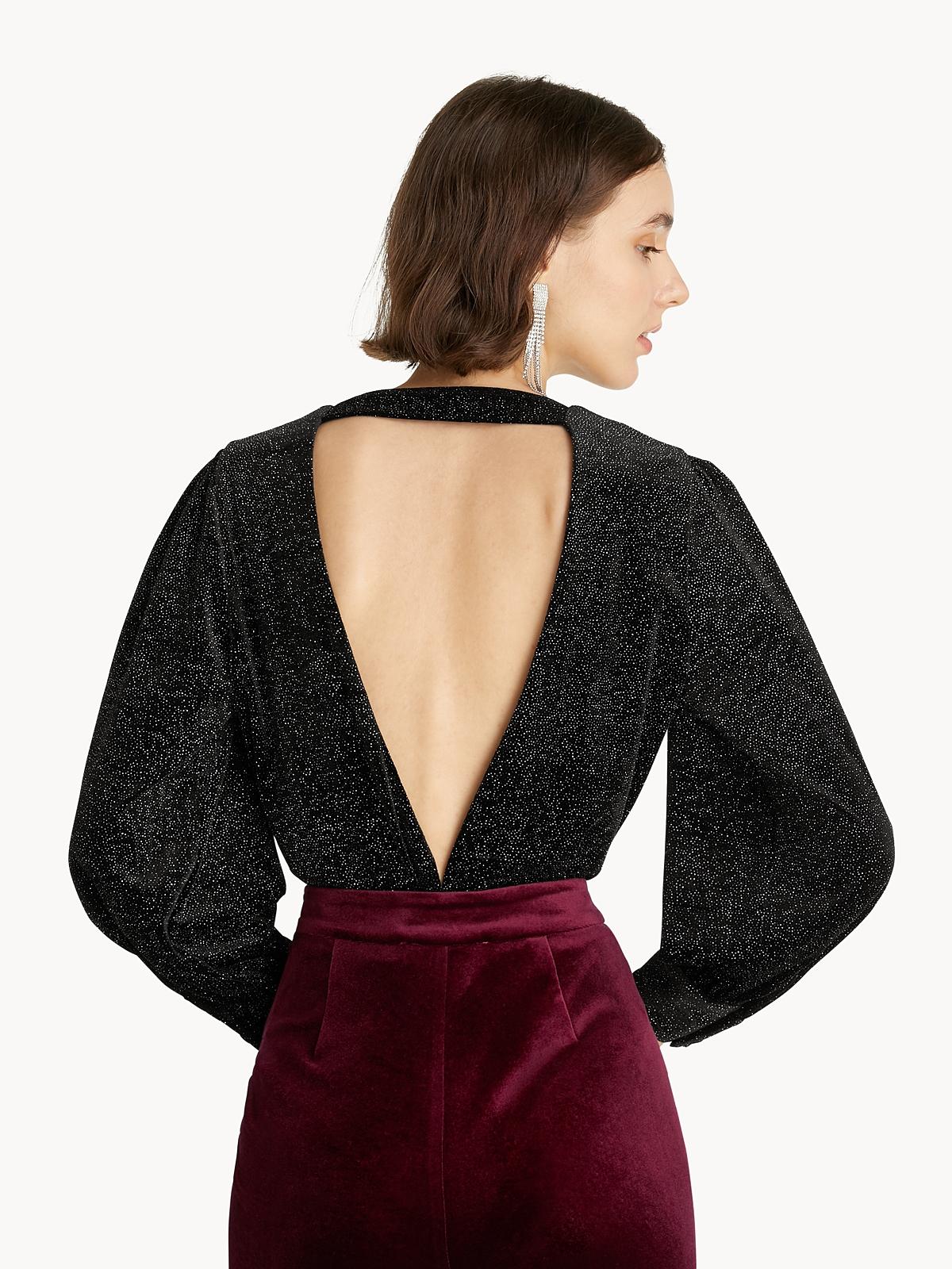 Glitter Open Back Bodysuit - Black