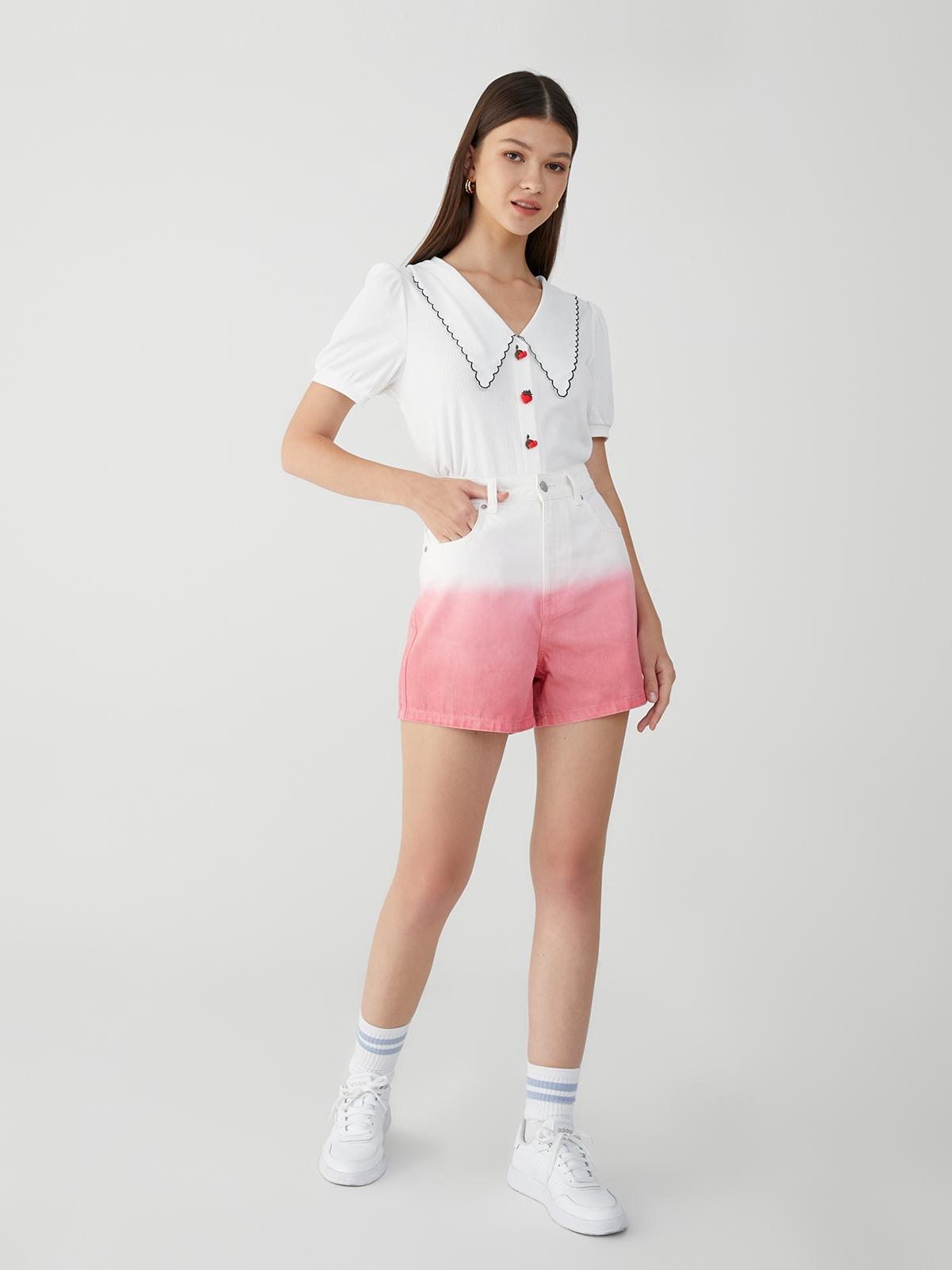 Acid Wash High-Waisted Shorts - Pink
