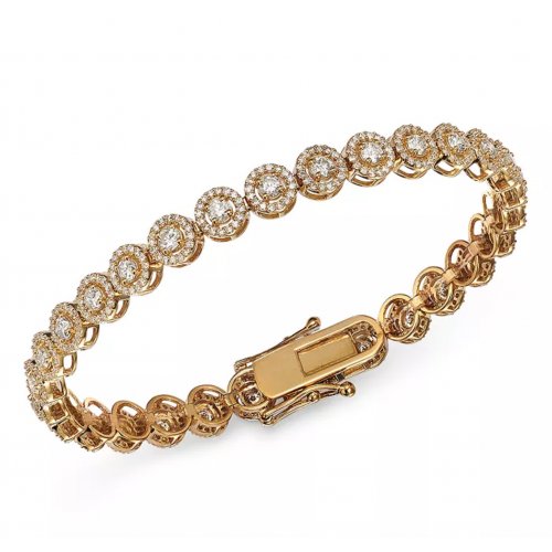 Diamond Halo Tennis Bracelet in 14K Yellow Gold, 4.0 ct. t.w. - Exclusive