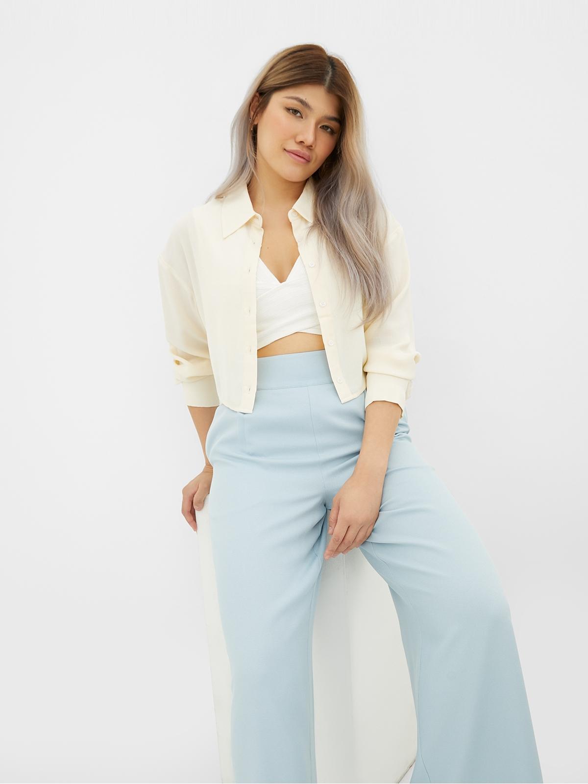 Sustainable Collared Crop Shirt - Beige