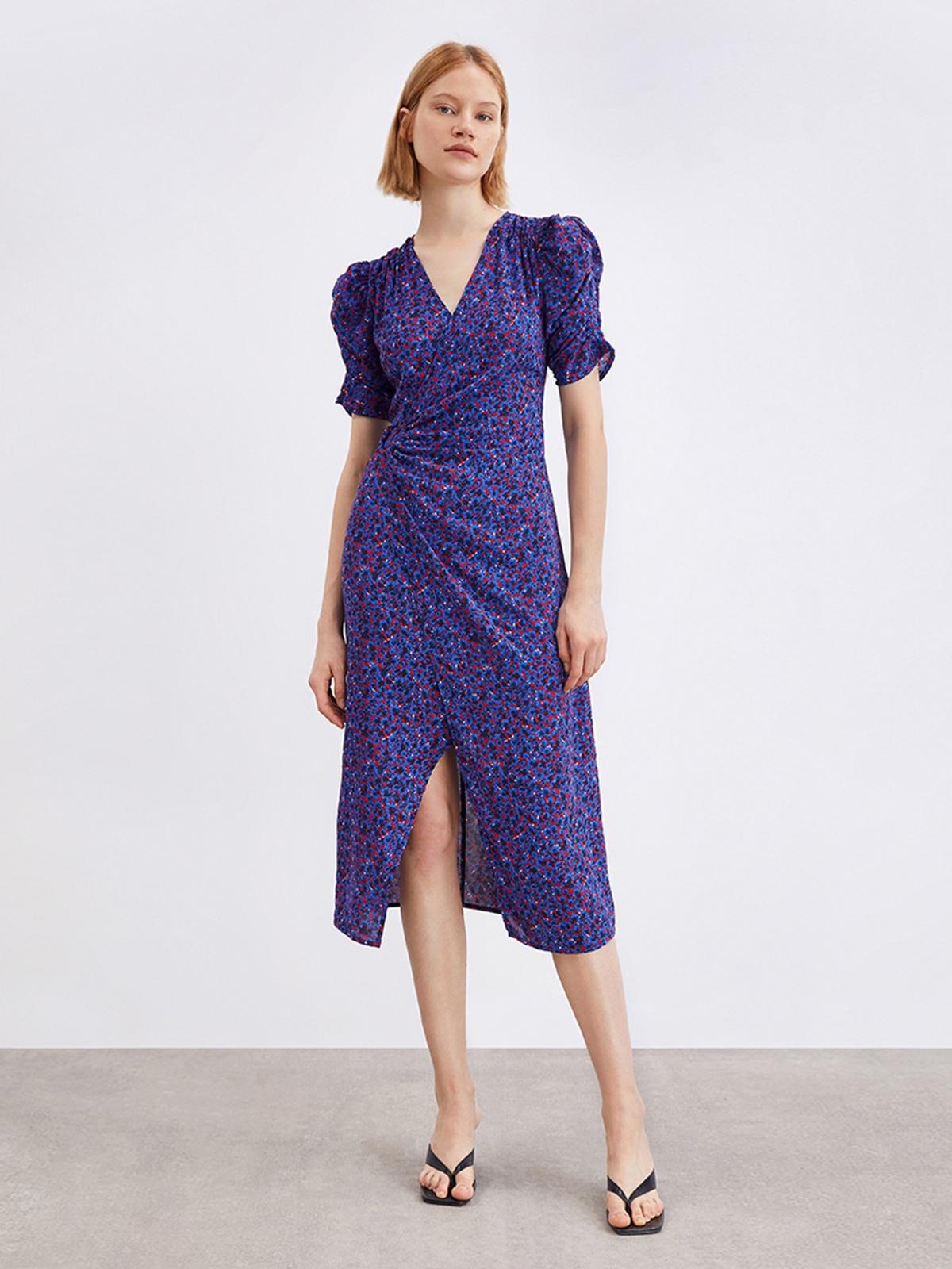 Front Wrap Midi Dress - Blue