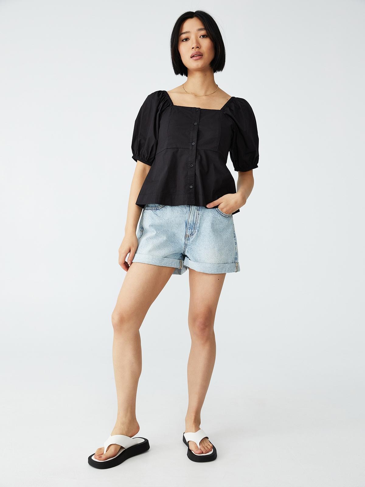 Petite Button Up Blouse - Black