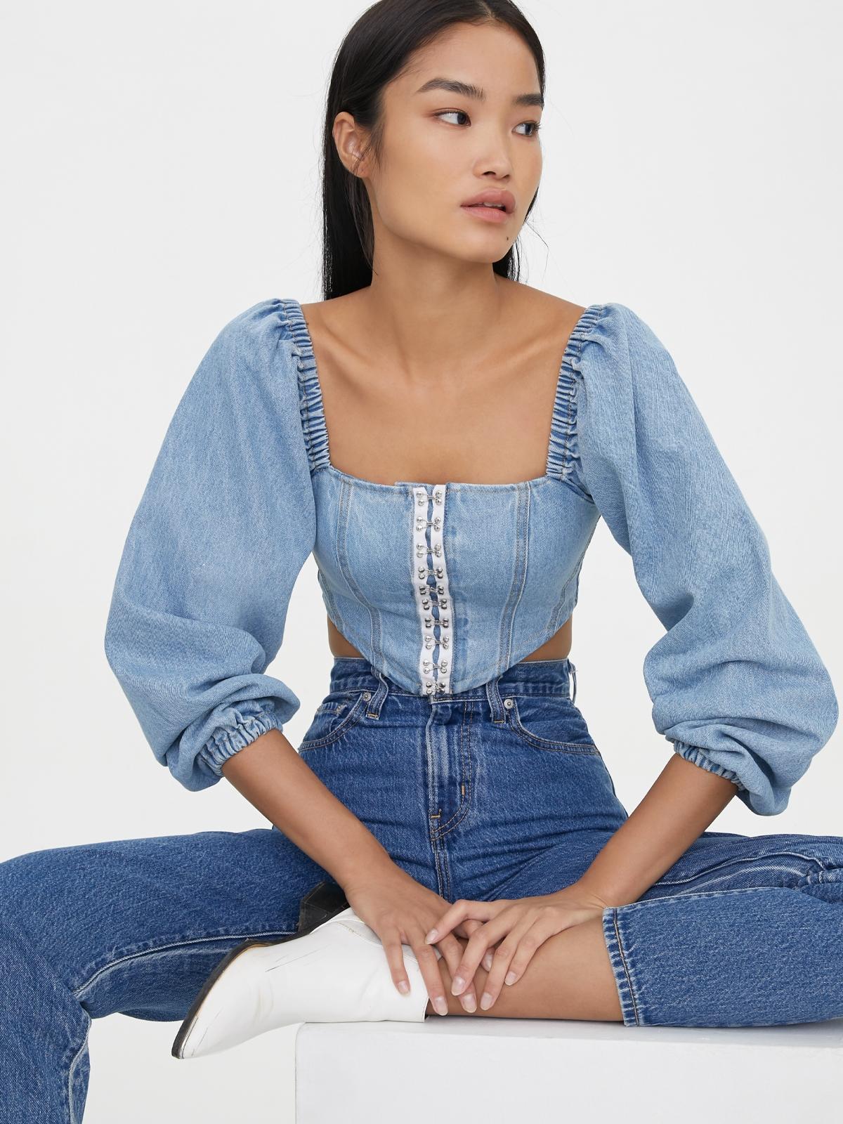 Sustainable Corset Style Crop Top - Blue