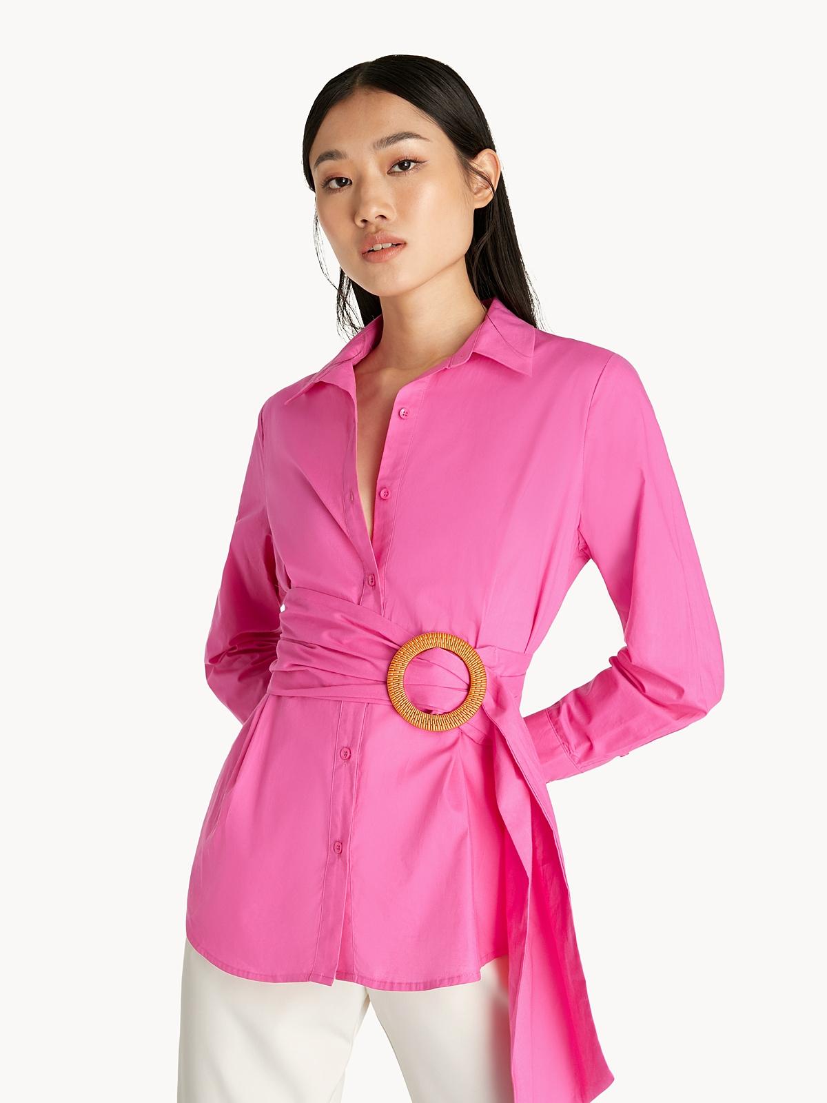 Belted Button Down Top - Pink