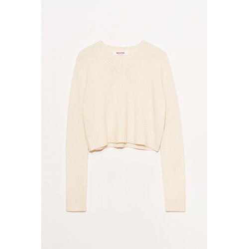 Minnie Cashmere V-Neck Sweater in Off-White 