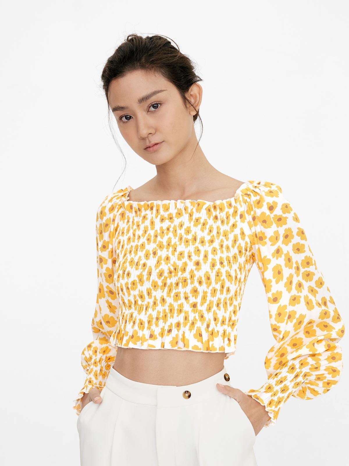 Daisy Smock Bishop Crop Top - Yellow