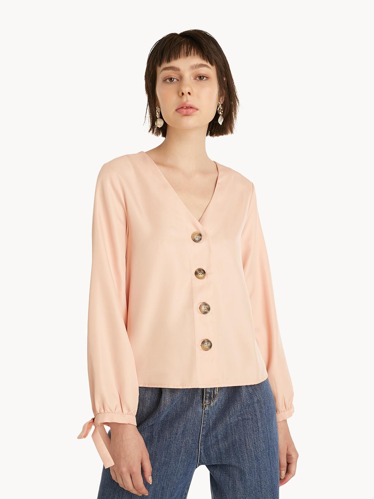 Buttoned Front Loose Blouse - Pink